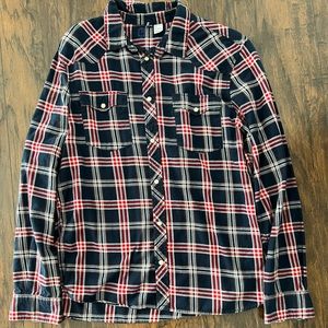 Mens Slim fit Large size Navy blue and red casual button down long sleeve